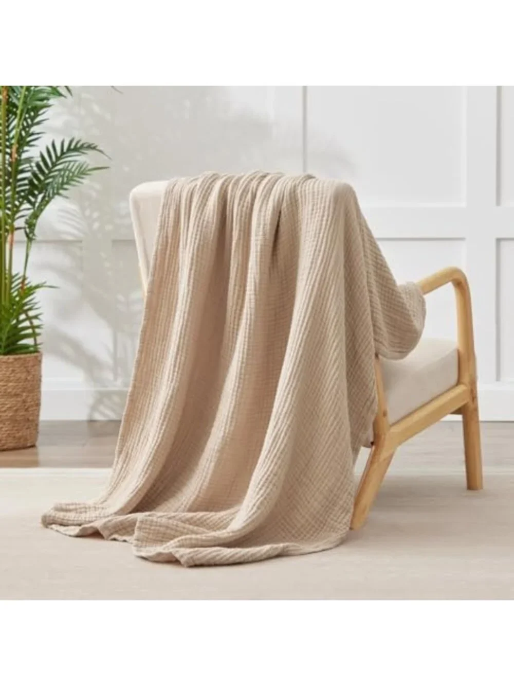 Cozy 100% Cotton Muslin Throw Blanket, 6-Layer, 50x60, Soft Beige Home Decor